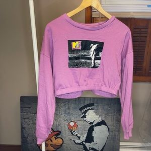 MTV Moon Man Pink Cropped Sweater
